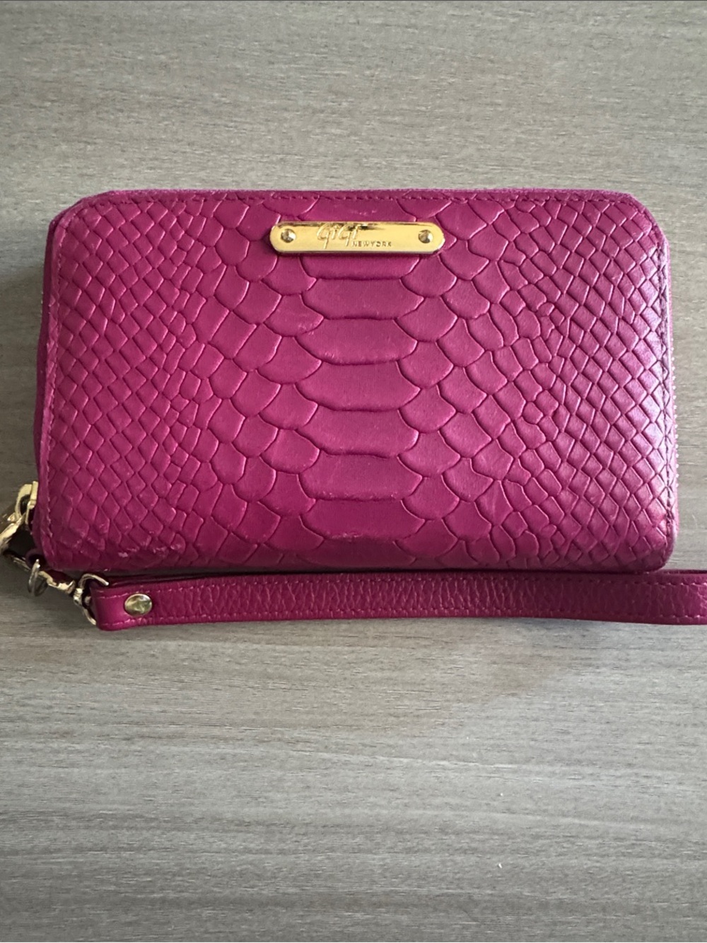 GiGi New York Fuchsia Textured Python-Embossed Wristlet
